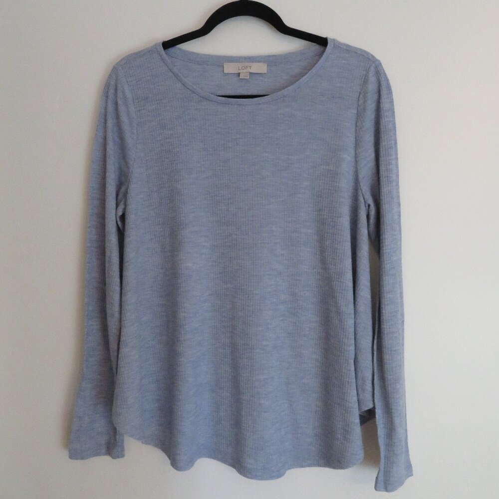 LOFT Ann Taylor | Size Large | Light Blue Long Sleeve Ribbed Henley Shirt Top